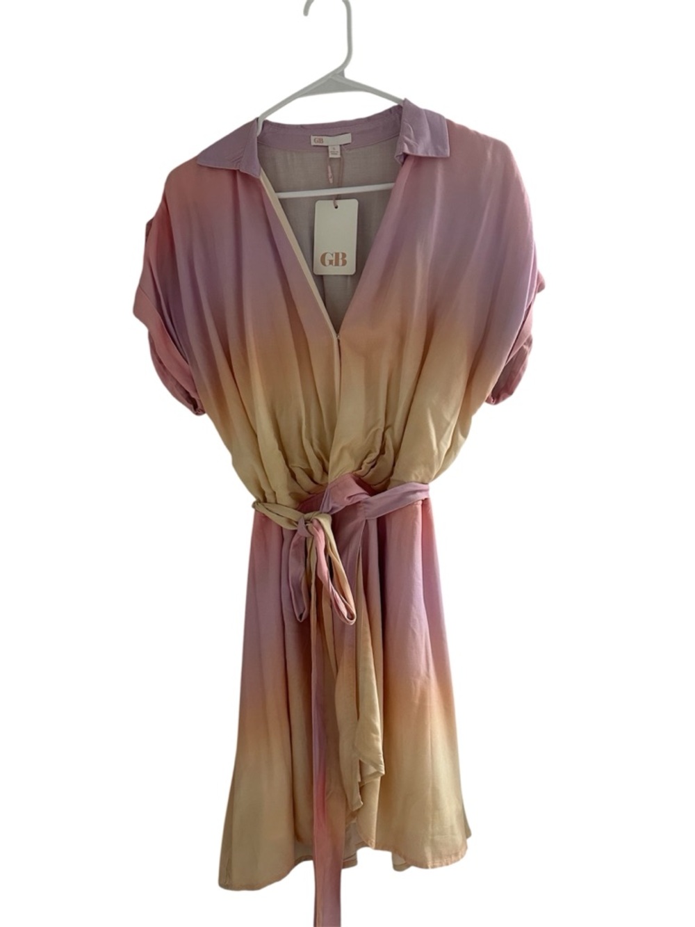 Gianni Bini Ombre V-Neck Shirt Dress in Pink and Cream